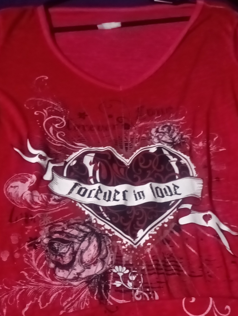 Forever in Love V-Neck Graphic Tee - Red